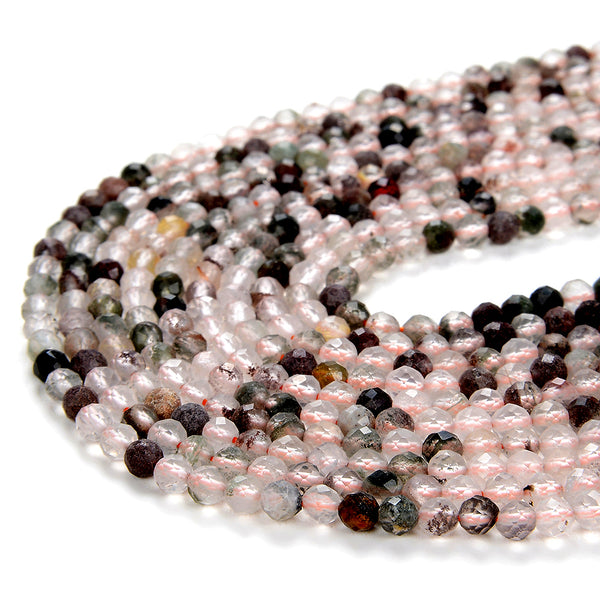 3MM Natural Flower Phantom Quartz Gemstone Grade AA Micro Faceted Round Loose Beads 15.5 inch Full Strand (80008848-P11)