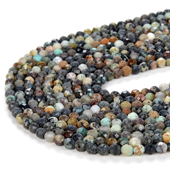 4MM Brown Black Natural Turquoise Gemstone Grade A Micro Faceted Round Loose Beads 15 inch Full Strand (80008875-P13)