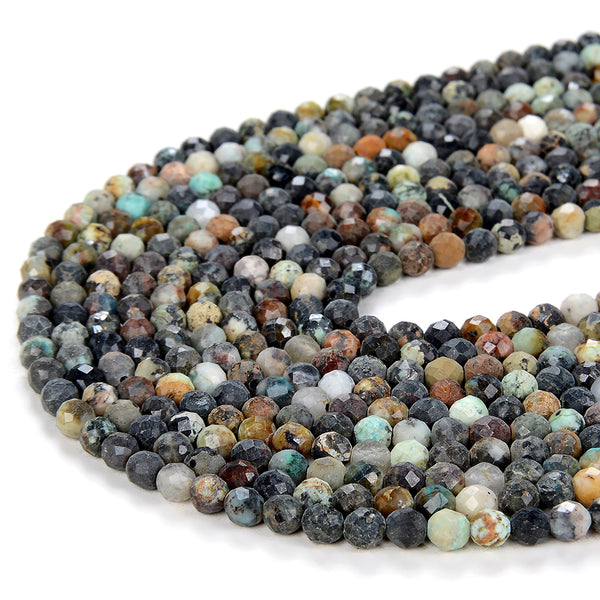 4MM Brown Black Natural Turquoise Gemstone Grade A Micro Faceted Round Loose Beads 15 inch Full Strand (80008875-P13)