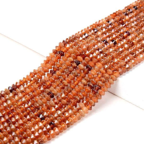 3X2MM Natural Hessonite Garnet Gemstone Grade AA Bicone Faceted Rondelle Saucer Loose Beads 15.5 inch Full Strand (80009460-P34)