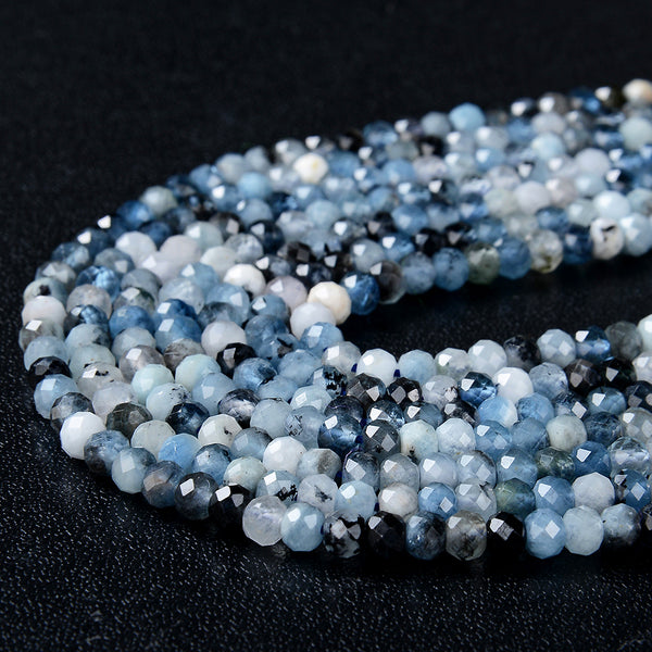 4X3MM Natural Rare Devil Blue Aquamarine Gemstone Grade AA Micro Faceted Rondelle Loose Beads (P36)