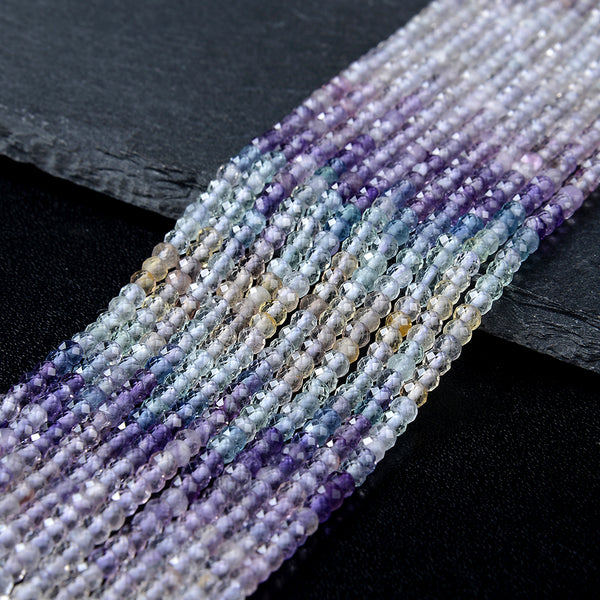 3X2MM Natural Multi Color Fluorite Gemstone Grade AAA Micro Faceted Rondelle Loose Beads 15 inch Full Strand (80009476-P35)