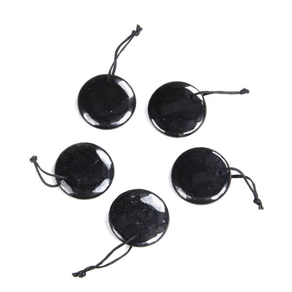 35MM Natural Smooth Shungite Gemstone Grade AAA Flat Round Circle Pendant 1 Bead (80008559-D48)