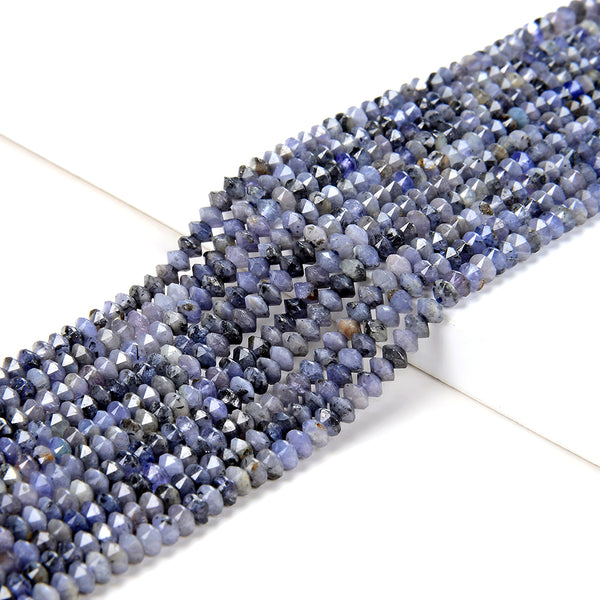 4X3MM Natural Iolite Gemstone Grade A Bicone Faceted Rondelle Saucer Loose Beads 15 inch Full Strand (80015385-P46)
