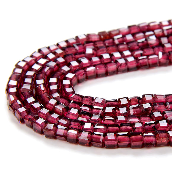 2MM Natural Red Garnet Gemstone Grade AAA Micro Faceted Diamond Cut Cube Loose Beads (P42)