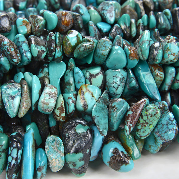 100% Natural Genuine Turquoise Blue Gemstone Pebble Nugget Chip 6-8MM Beads (D86)