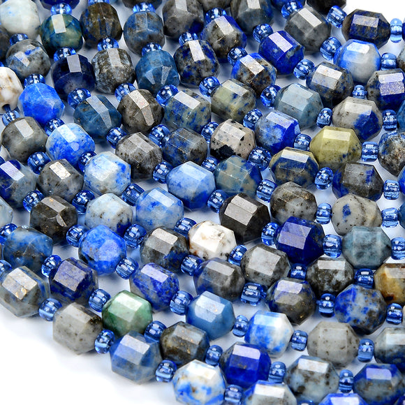 6MM Natural Lapis Gemstone Faceted Prism Double Point Cut Loose Beads (D342)