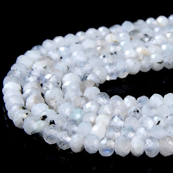 Natural Rainbow Moonstone Gemstone Grade A Micro Faceted Rondelle 3X2MM 4X3MM Loose Beads 15 inch Full Strand (P62)