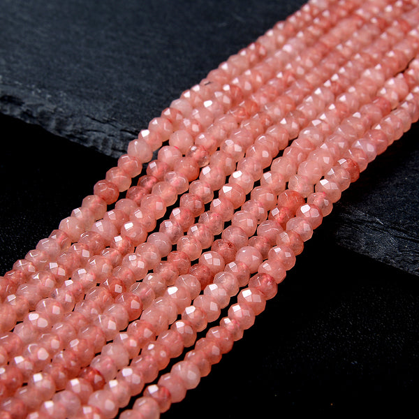 4X3MM Peach Jade Gemstone Grade AAA Faceted Rondelle Loose Beads 13.5 inch Full Strand (80009512-P38)