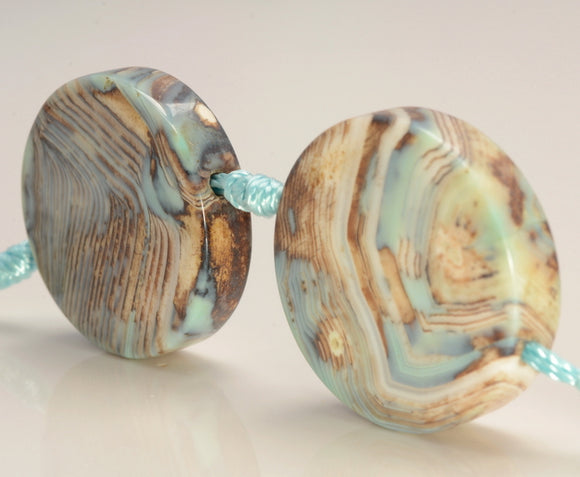 25x5MM Terra Agate Gemstone Aqua Blue Round Flat Circles Grade Aaa 5 Beads (80007245-A250)