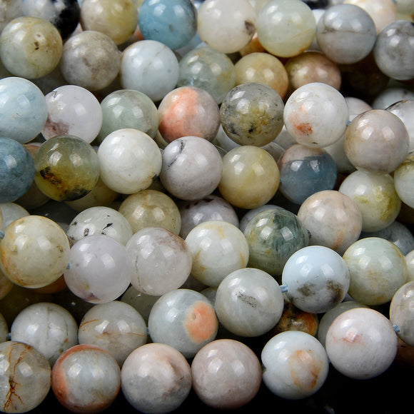 Natural Flower Aquamarine Gemstone Grade A Round 8MM Loose Beads (D106)
