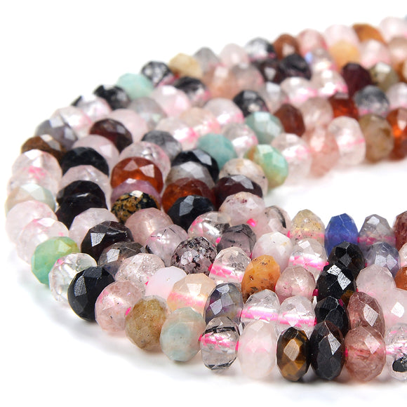Natural Multi Color Mix Stones Gemstone Grade AA Faceted Rondelle 4X3MM 5X3MM Loose Beads (D343)