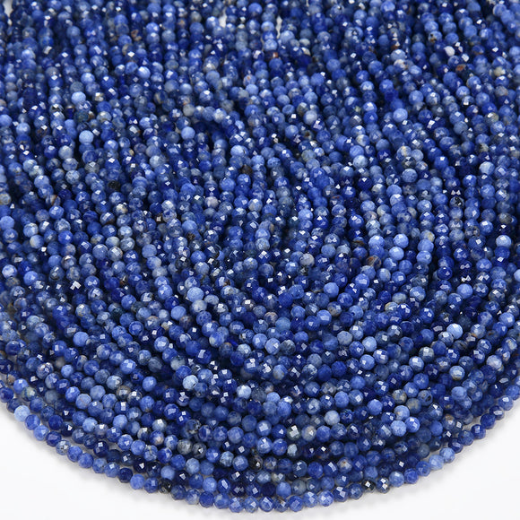Natural Sodalite Gemstone Grade AAA Micro Faceted Round 2MM 3MM Loose Beads 15 inch Full Strand (P48)
