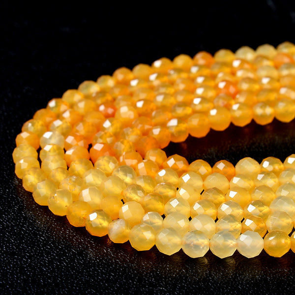 4MM Yellow Burma Jade Gemstone Grade AAA Micro Faceted Round Loose Beads 15.5 inch Full Strand (80009385-P29)