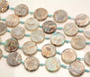 25x5MM Terra Agate Gemstone Aqua Blue Round Flat Circles Grade Aaa 5 Beads (80007245-A250)