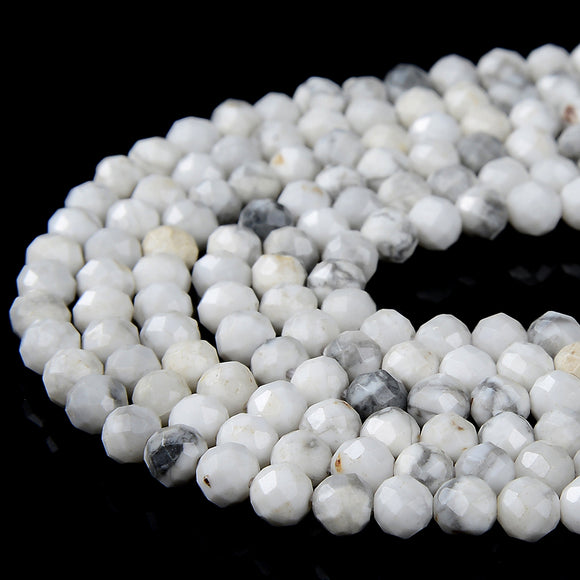 Natural Howlite Gemstone Grade AA Micro Faceted Round 4MM 5MM Loose Beads 15 inch Full Strand (P58)