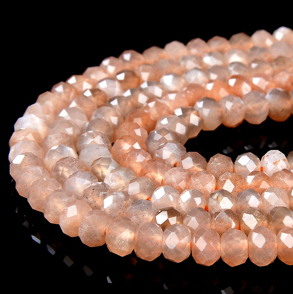 4X3MM Natural Sunstone Gemstone Grade AAA Micro Faceted Rondelle Loose Beads 15 inch Full Strand (80016400-P62)