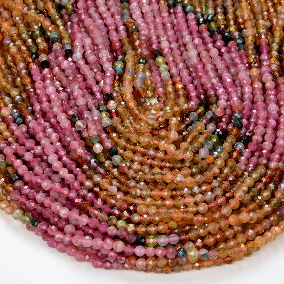 4MM Natural Multi Color Tourmaline Gemstone Grade AAA Micro Faceted Round Loose Beads 15 inch Full Strand (80009351-P26)