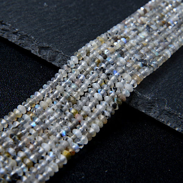 3X2MM Natural Labradorite Gemstone Grade A Bicone Faceted Rondelle Saucer Loose Beads 15 inch Full Strand (80009453-P34)