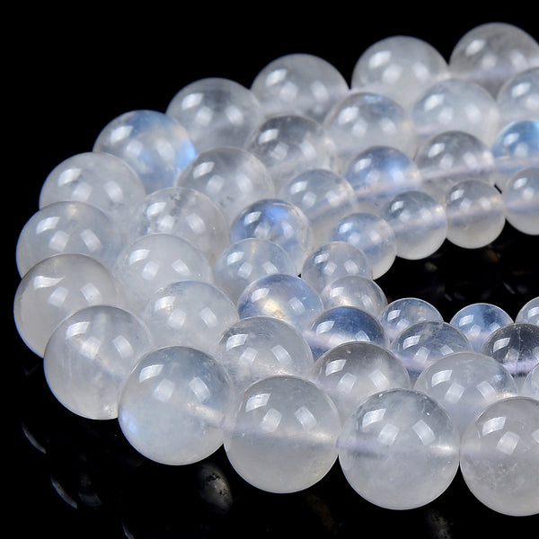 Natural Rainbow Moonstone Strong Blue Flash Gemstone Grade AAA Round 6MM 7MM 8MM 9MM 10MM 11MM 12MM 13MM 14MM Loose Beads (D382)