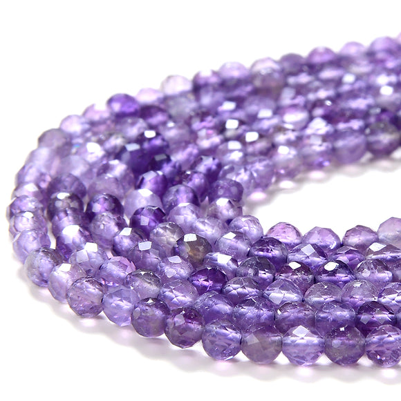 Natural Amethyst Gemstone Grade AA Micro Faceted Round 2MM 3MM Loose Beads 15 inch Full Strand (P57)