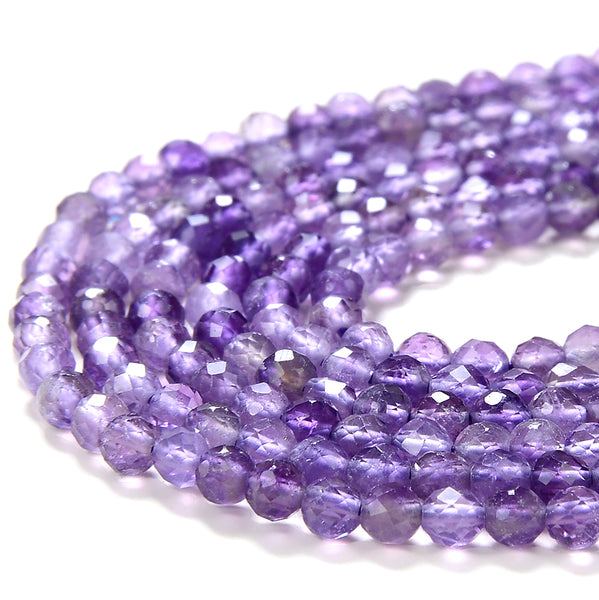 Natural Amethyst Gemstone Grade AA Micro Faceted Round 2MM 3MM Loose Beads 15 inch Full Strand (P57)