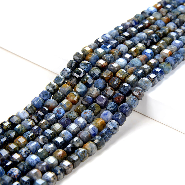 4MM Natural Dumortierite Gemstone Grade A Micro Faceted Diamond Cut Cube Loose Beads (P41)