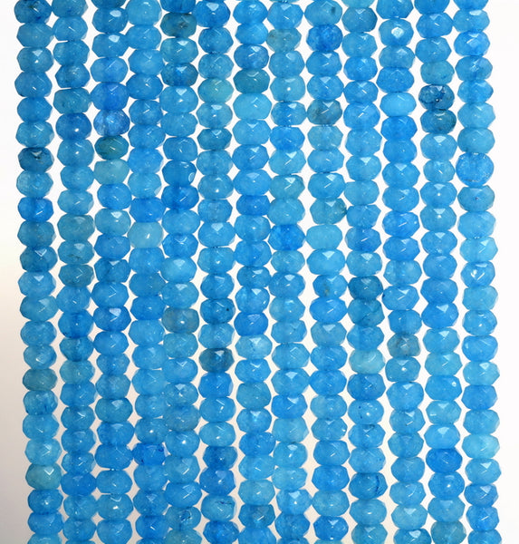 4x3mm Ocean Blue Jade Gemstone Faceted Rondelle Loose Beads 14 Inch Full Strand (80007365-783)