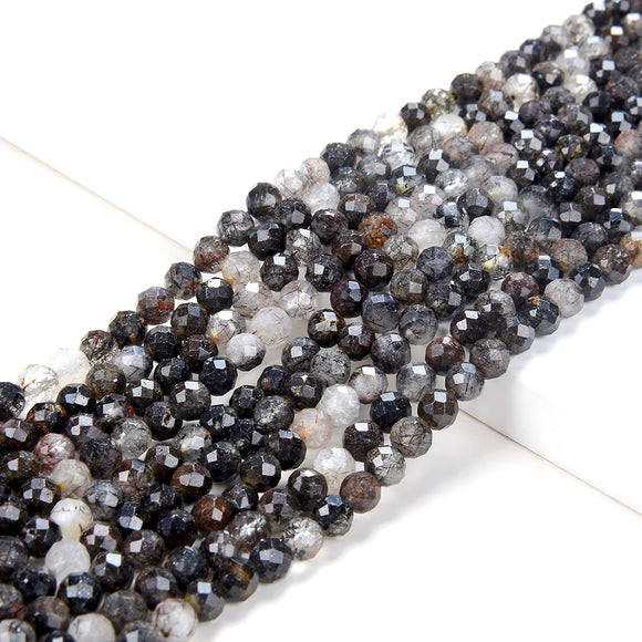 5MM Natural Black Rutilated Quartz Gemstone Grade AA Micro Faceted Round Loose Beads 15.5 inch Full Strand (80009445-P33)