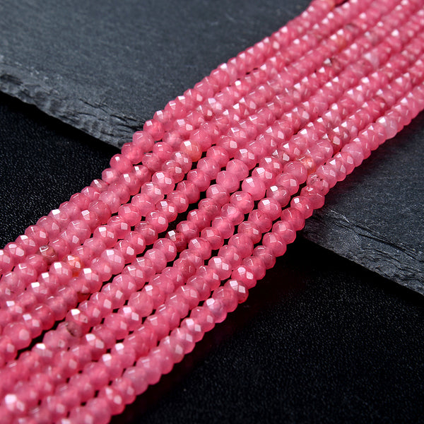 4X3MM Pink Jade Gemstone Grade AAA Faceted Rondelle Loose Beads 13.5 inch Full Strand (80009515-P38)