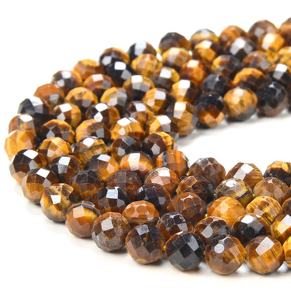 6MM Natural Cognac Yellow Tiger Eye Gemstone Grade A Micro Faceted Round Loose Beads 15 inch Full Strand (80016347-P58)