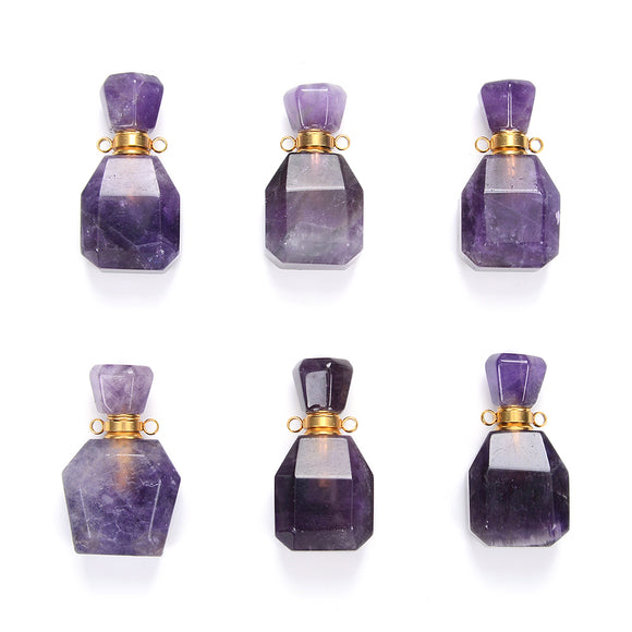 34X18X13MM Natural Amethyst Gemstone Perfume Bottle Pendant Faceted, Essential Oil Bottle Beads 1 Bead (80017239-P71)