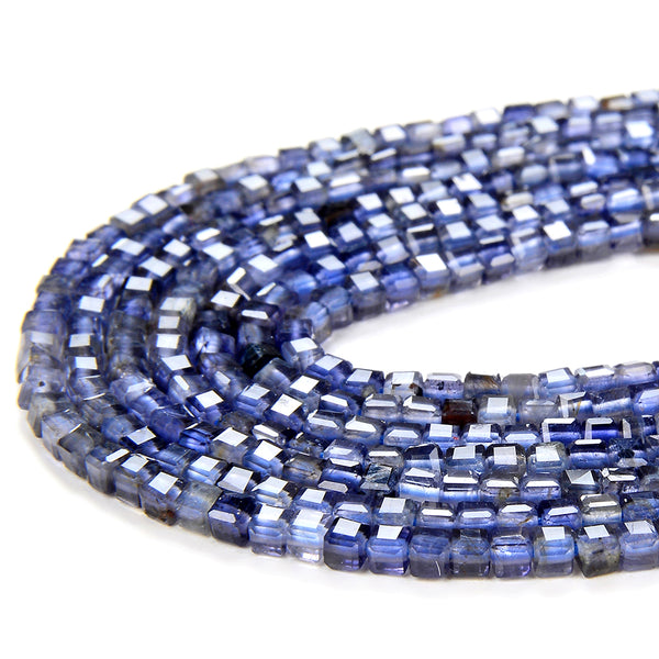 2MM Natural Iolite Gemstone Grade AAA Micro Faceted Diamond Cut Cube Loose Beads (P42)