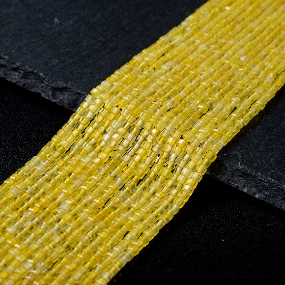 2MM Yellow Agate Gemstone Grade AAA Micro Faceted Diamond Cut Cube Loose Beads (P43)