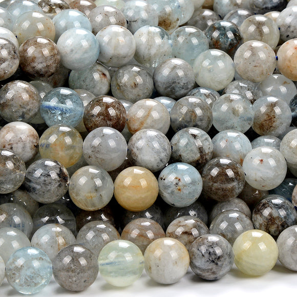 10MM Natural Aquamarine With Inclusions Gemstone Grade A Round Loose Beads (D408)