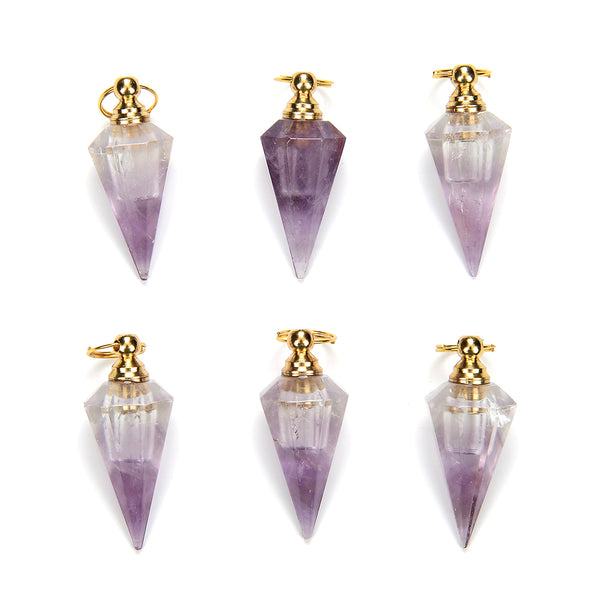41X17MM Natural Purple Fluorite Gemstone Perfume Bottle Pendant Hexagon Healing Point, Essential Oil Bottle Beads 1 Bead (80017268-P73)