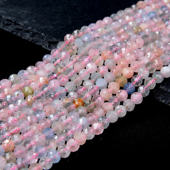 5MM Natural Beryl Morganite Aquamarine Heliodor Gemstone Grade AAA Micro Faceted Round Loose Beads (P46)
