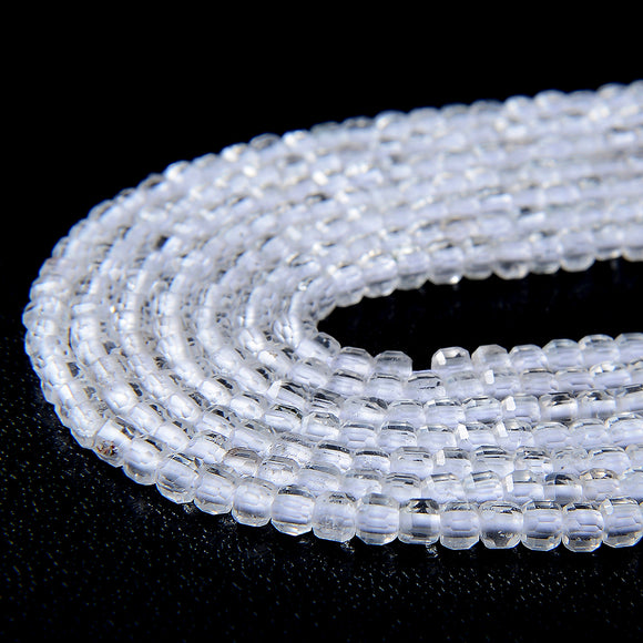 2MM Natural Rock Crystal Gemstone Grade AAA Micro Faceted Diamond Cut Cube Loose Beads (P39)