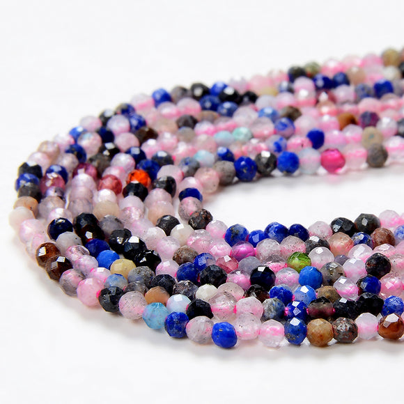 1-2MM Natural Multi Color Galaxy Mix Stones Gemstone Micro Faceted Round Loose Beads 15 inch Full Strand (80009393-P30)