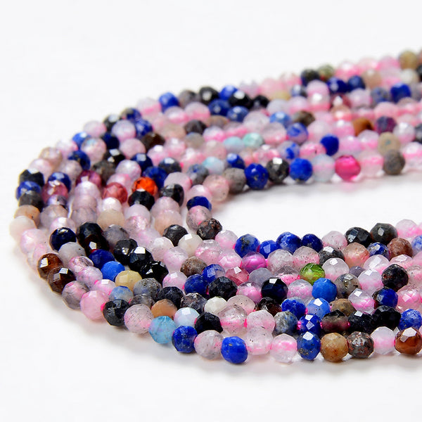 1-2MM Natural Multi Color Galaxy Mix Stones Gemstone Micro Faceted Round Loose Beads 15 inch Full Strand (80009393-P30)