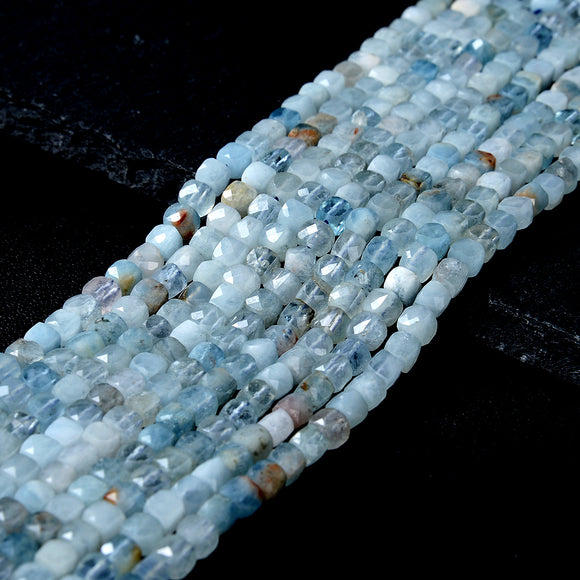 4MM Natural Aquamarine Gemstone Grade AA Micro Faceted Cube Loose Beads (P44)