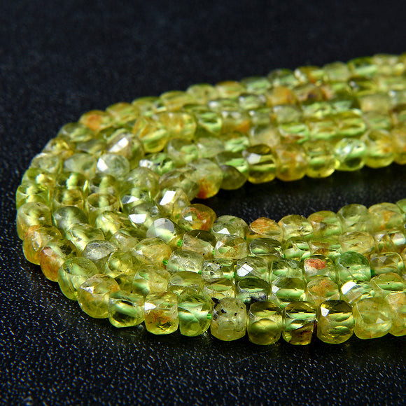 3MM Natural Peridot Gemstone Grade AA Micro Faceted Cube Loose Beads (P44)