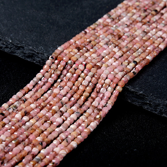 2MM Natural Argentina Rhodochrosite Gemstone Grade AA Micro Faceted Diamond Cut Cube Loose Beads (P39)