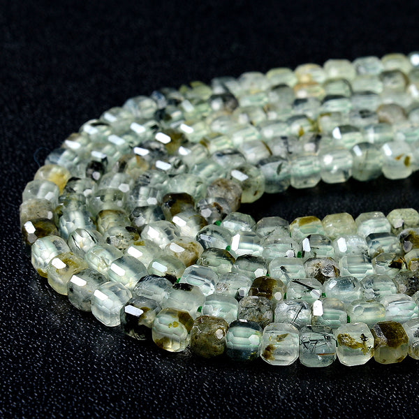 4MM Natural Prehnite Gemstone Grade A Micro Faceted Diamond Cut Cube Loose Beads (P41)
