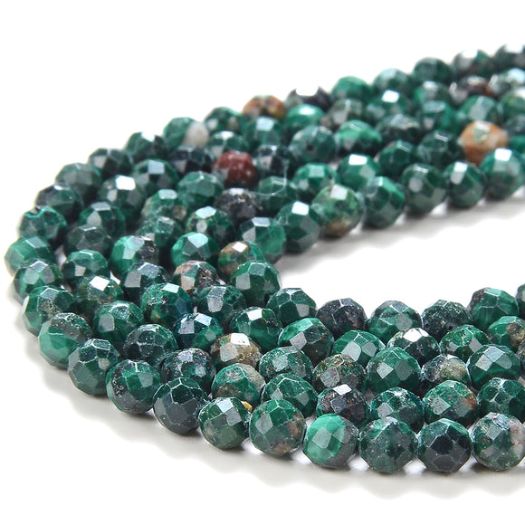 4MM Natural Malachite Gemstone Micro Faceted Round Loose Beads 15 inch Full Strand (80016256-P52)