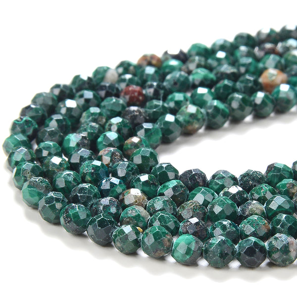 4MM Natural Malachite Gemstone Micro Faceted Round Loose Beads 15 inch Full Strand (80016256-P52)