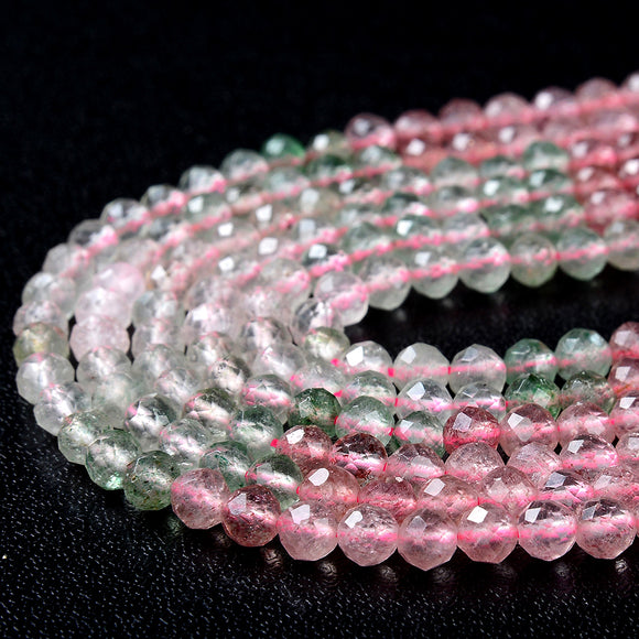 Natural Strawberry Quartz Multi Color Gemstone Grade AAA Micro Faceted Round 3MM 4MM Loose Beads 15 inch Full Strand (P27)