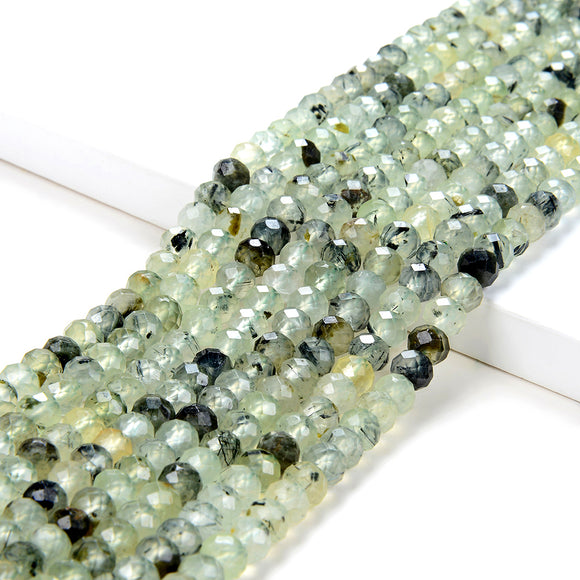 6X4MM Natural Prehnite Gemstone Grade AA Micro Faceted Rondelle Loose Beads (P37)