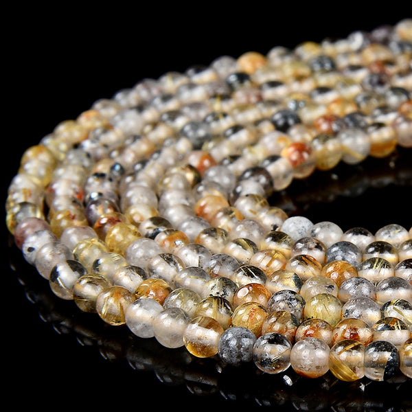 3MM Natural Golden Rutilated Quartz Gemstone Grade AAA Round Loose Beads 15 inch Full Strand (80017285-P74)