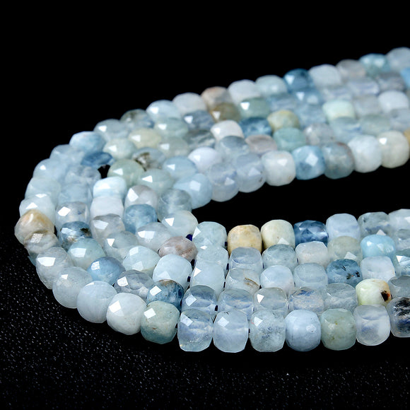 4MM Natural Aquamarine Gemstone Grade A Micro Faceted Cube Loose Beads (P44)